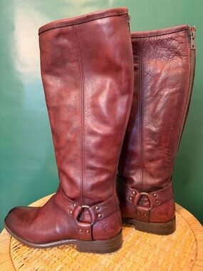 Frye Women's Phillip Harness Tall boots in Cherry Red